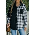 thumbnail image 1 of Women's Black Plaid Color Block Button-up Oversize Corduroy Shirt, 1 of 18