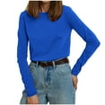 thumbnail image 2 of Wancir Womens Long Sleeve Stretch Crewneck Ribbed T-Shirt Fitted Casual Basic Tops, 2 of 5
