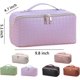 thumbnail image 3 of Large Cosmetic Bag PU Leather Makeup Bag Storage Makeup Bag For Women Girls 2 Layer Travel Toiletry Bag With Handle Divider Large Opening Metal Zipper, 3 of 4
