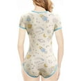 thumbnail image 2 of CutiePlusU Cotton Button Crotch Adult Onesie Romper Bodysuit Pajamas- Romantic Planet Print Blue M, 2 of 5