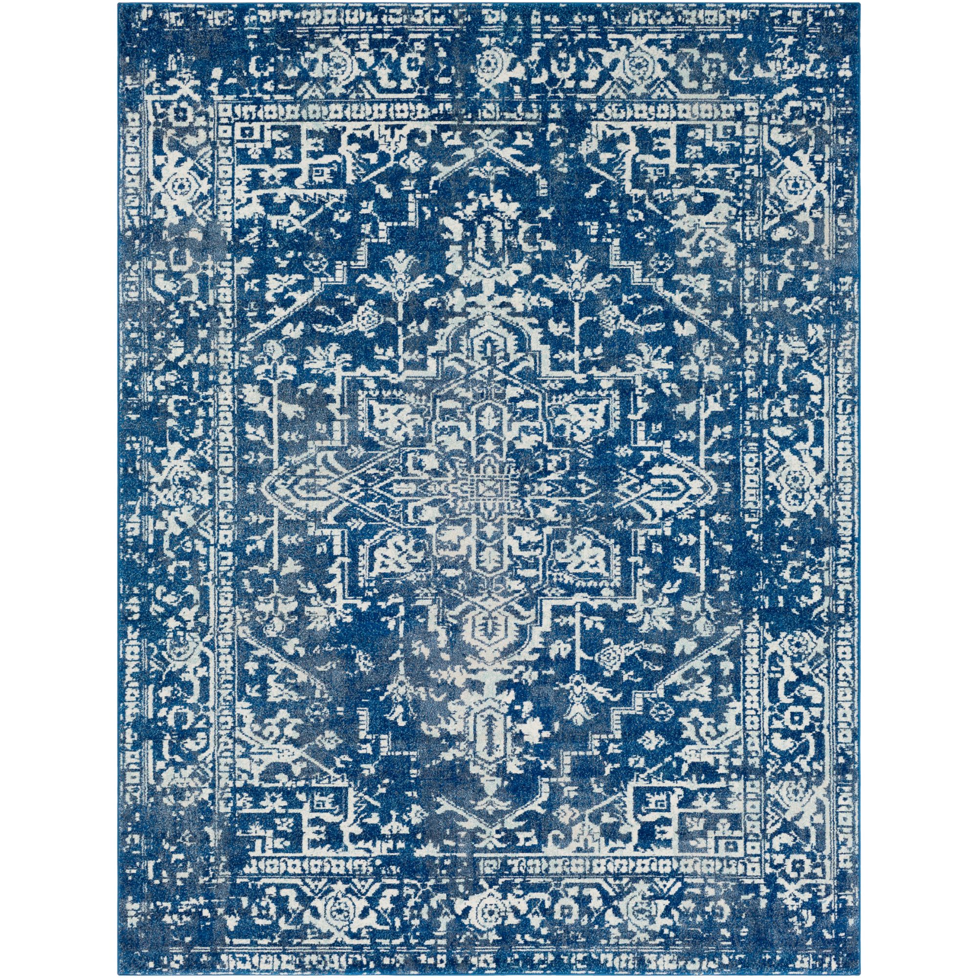 7.8' x 10.25' Transitional Style Navy Blue and White Rectangular Area
