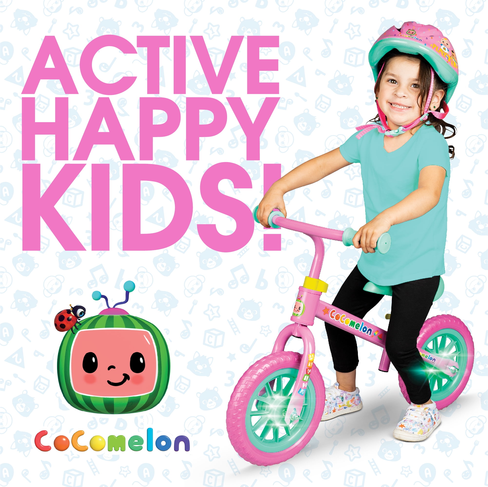 Cocomelon Toddlers Balance Bike Adjustable Helmet Light-up 10" Wheels Lightweight Trainer Pink