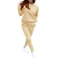 thumbnail image 3 of BLOCLOALO 2 Piece Lounge Set Long Sleeve Pullover Sweatshirts Autumn Winter Solid Color Long Pants Sports Suit Pullover Crewneck Sweaters Sweatpants and Sweatshirt Set Womens Lounge Outfit Beige L, 3 of 9
