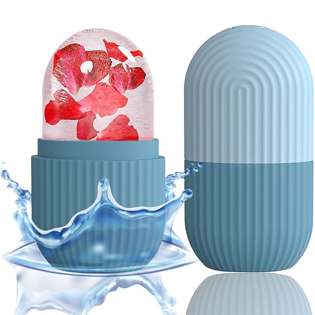 Masajeador de rodillo facial de hielo,Rodillo de cubitos de hielo para cara, ojos y cuello Acondicionamiento natural y cuidado de la piel,Bolsas para ojos desinfladas,Molde de hielo de silicona para