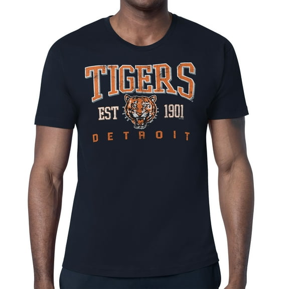 Men's-Starter Navy Detroit Tigers Distressed Logo T-Shirt