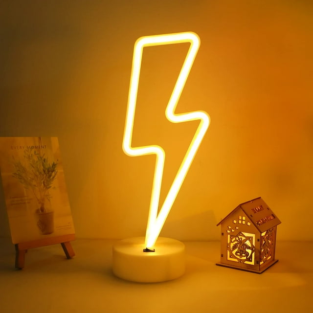 Letrero LED de neón ENUOLI Lightning blanco cálido con base USB/batería
