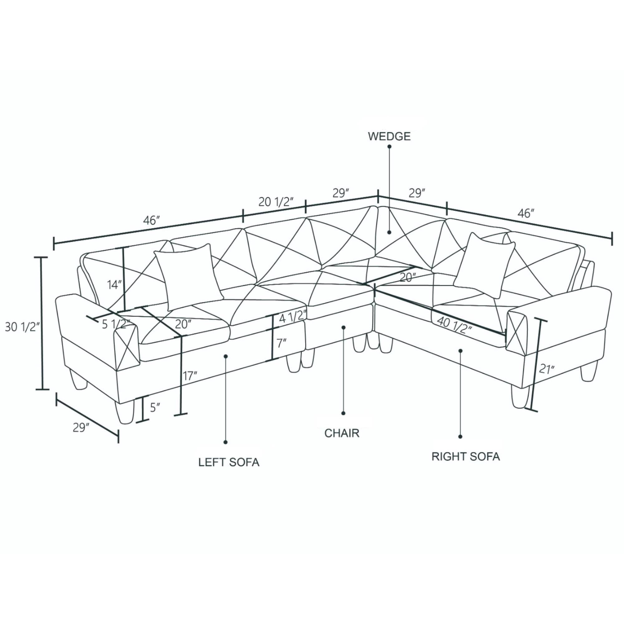 L Shaped Sofa Couch U Shaped Sectional Corner Sofa 6-Seater Furniture Modular Couches for Living room, Pale Green