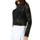 thumbnail image 4 of Blusas transparentes de malla floral para mujer, con cuello alto, de manga larga, sexy, 2XL, negras, 4 of 6
