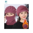 thumbnail image 2 of Deago Womens Bib Beanie Hat Pom Bobble Scarf Mask Set Knitted Winter Warm Snow Ski Cap (Pink), 2 of 6