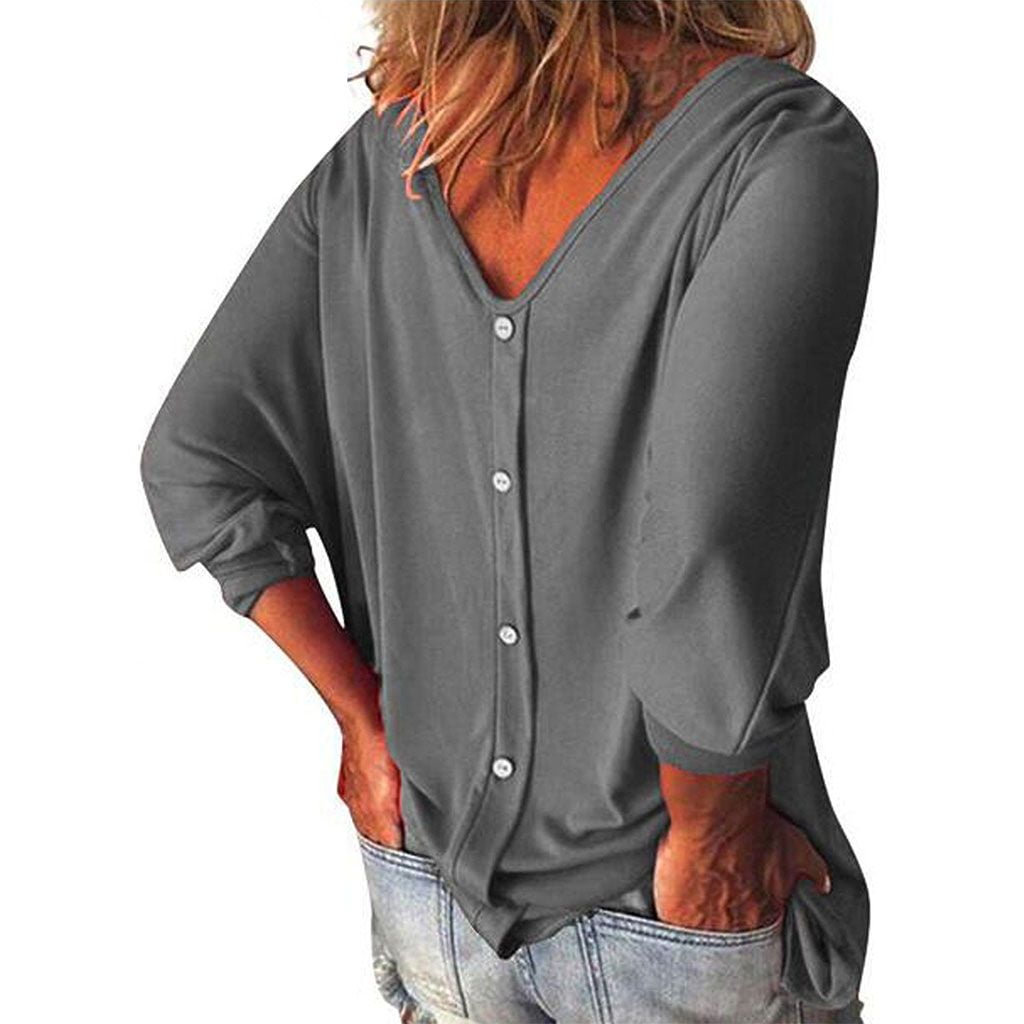 SIN+MON Womens Loose Blouse Short Sleeve V Neck Button Down Tees Tie Front Knot Casual Henley Tops Women Tops Summer 