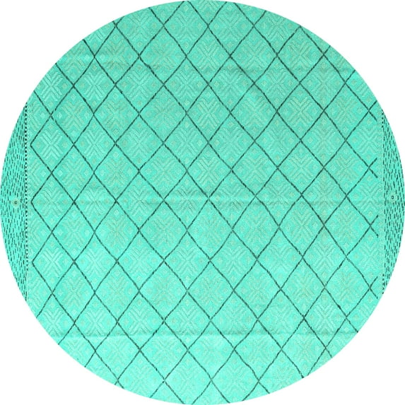 Ahgly Company Machine Washable Indoor Round Solid Turquoise Blue Modern Area Rugs, 4' Round
