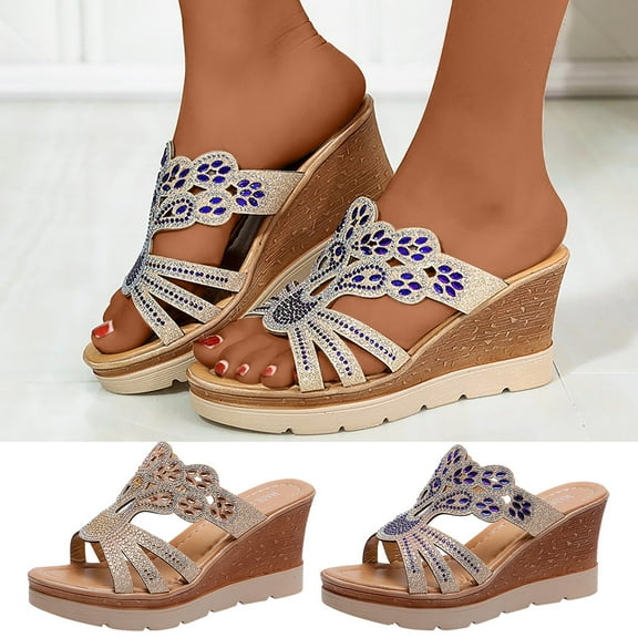 Jacenvly 2024 New Women's Thick Sole Shoes Ladies Beach Sandals Summer Non-Slip Causal Slippers Blue Sandals for Women