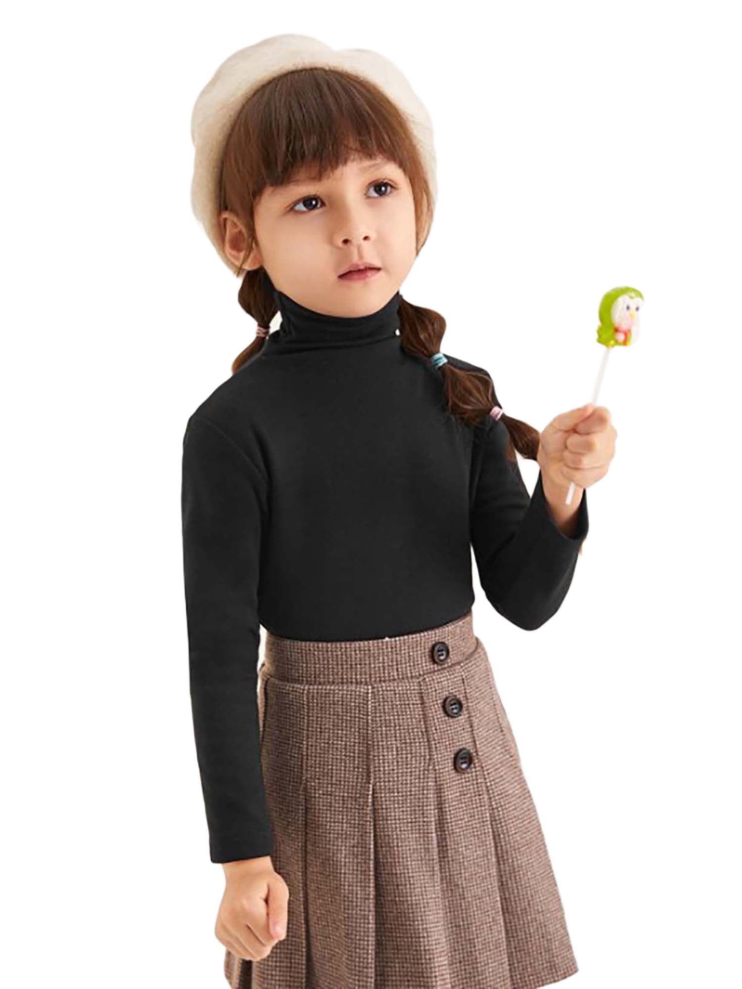 Baby Little Girls Long Sleeve Shirts Turtleneck T-Shirt Tops Basic Solid Color Blouse Outfit for Toddler Kids Girl 