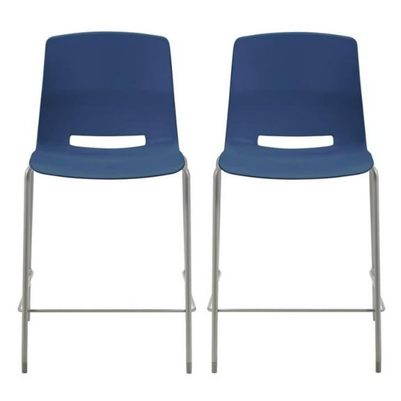 Home Square 25" Plastic Counter Stool in Navy - Set of 2