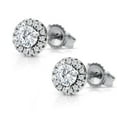 thumbnail image 2 of Gem Stone King 10K White Gold White Lab Grown Diamond Halo Earrings | 0.69 Cttw | Gold Earrings for Women, 2 of 5