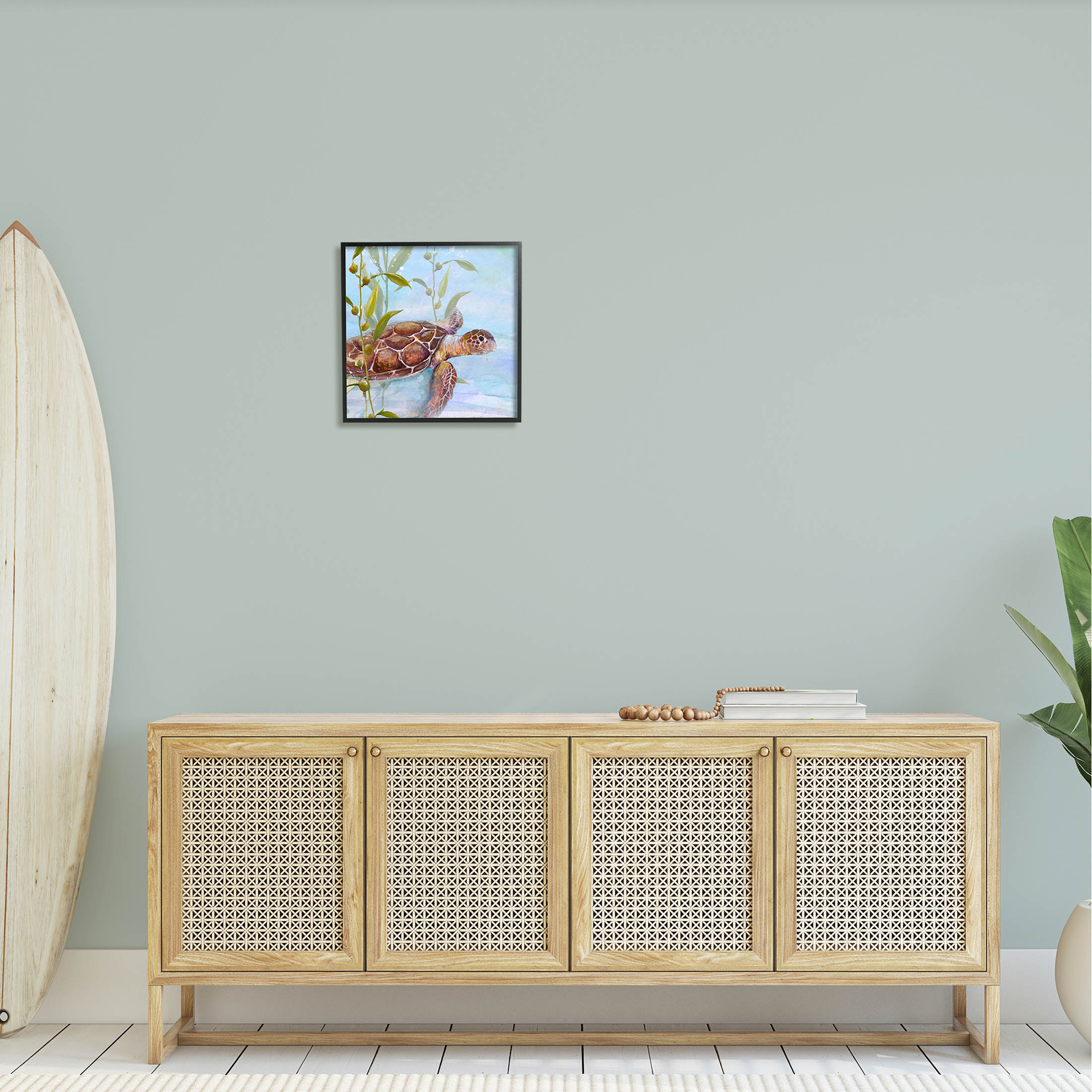 Stupell Industries Turtle Swimming Between Reef Graphic Art Black Framed Art Print Wall Art, Design by Diannart
