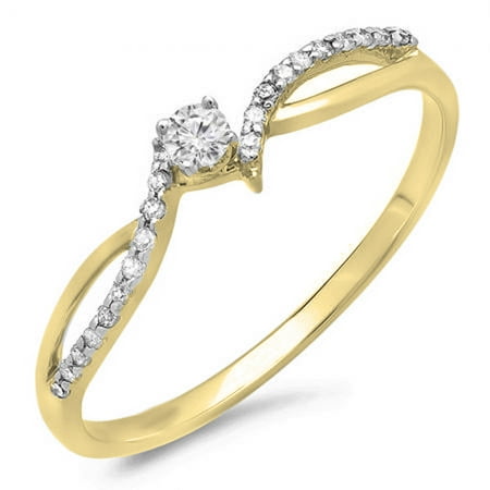 0.15 Carat (ctw) 10K Gold Round Diamond Ladies Crossover Split Shank Bridal Promise Engagement Ring