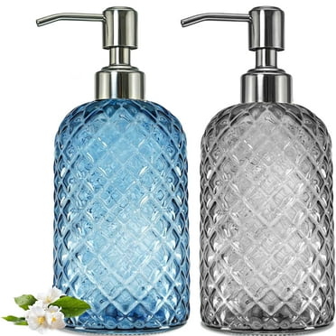 IBEEDOW 2 Pack Bathroom Soap Dispenser, 13.5 OZ Glass Soap Dispenser with Stainless Pump, Liquid Hand Soap Dispenser, Kitchen Soap Dispenser