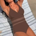 thumbnail image 4 of Uaswgudfs Womens Deep V-Neck Cross-Strap Mesh Panel High-Waisted One-Piece Swimsuit Bathing Suit with Modern Silhouette Design Brown L, 4 of 7