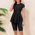 thumbnail image 2 of Women Split Two-Piece Swimsuit Breathable Short Sleeve Solid Color Swim with Boyshorts Modest Bathing Suit,Half Sleeve Modest Swimsuits for Women, 2 of 8