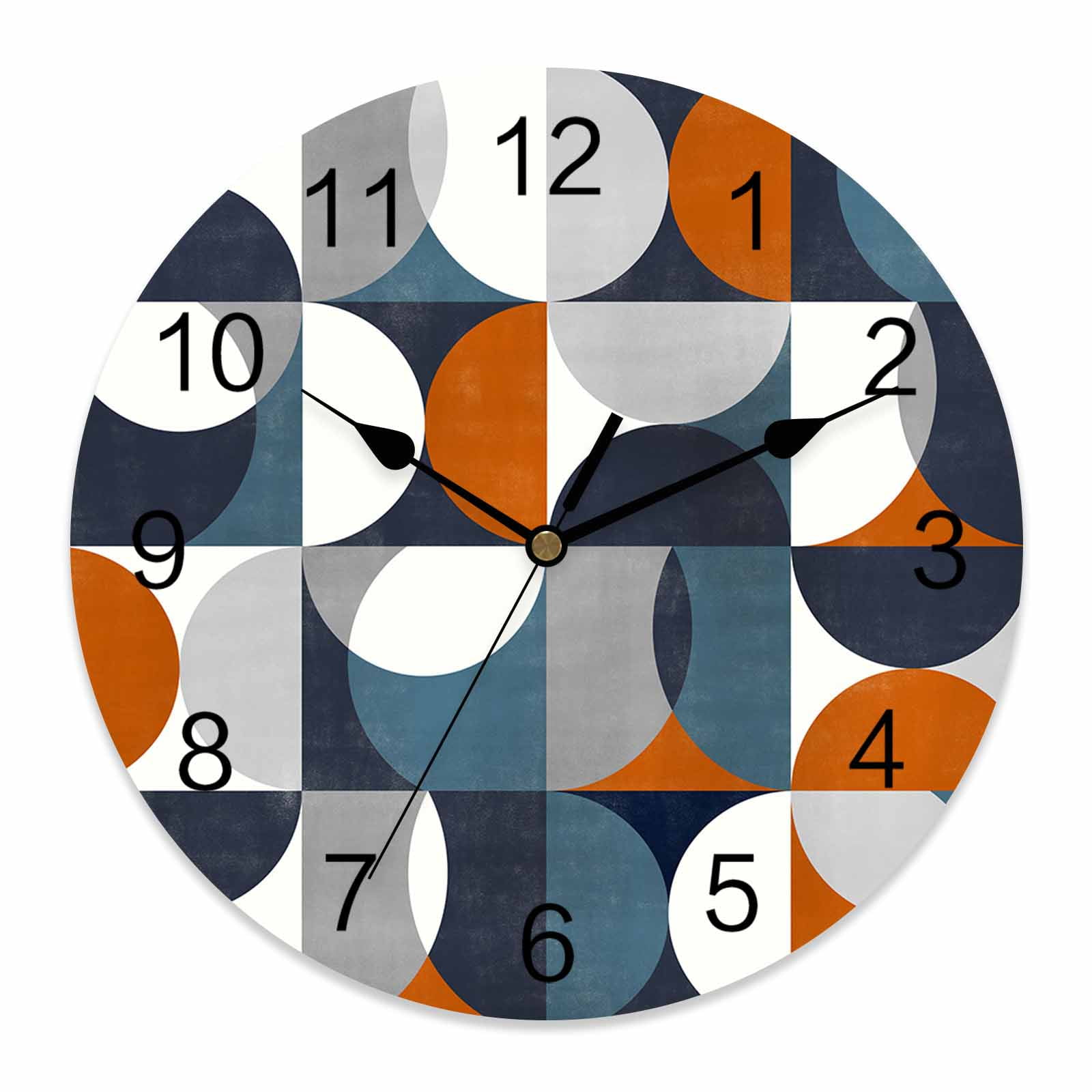 14 Inch Vintage Mid-Century Wall Clock, Modern Abstract Geometric Orange White Battery Operated Silent Non Ticking Clocks, Easy to Read Round Wall Clock for Kitchen/Living Room/Bedroom/Bathroom