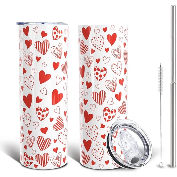Valentine''s Day Red Hearts Gifts for Women Girls, 20 Oz Tumbler with Lid and Straw, Cute Stainless Steel Insulated Travel Coffee Cup, Lover Birthday Wedding Water Bottle for Her (1 PC)