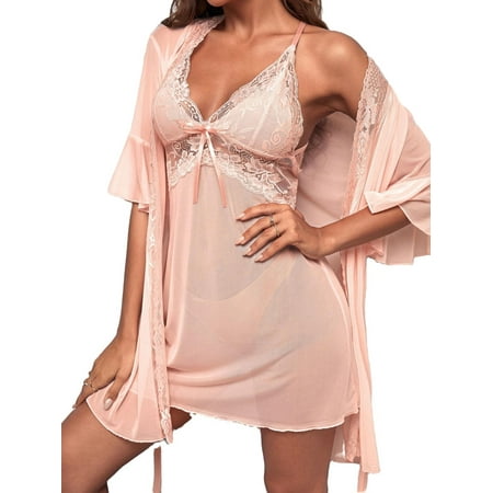 

Womens Pajama Sets Contrast Lace Spaghetti Strap Sleepwear Coral Pink L