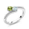 thumbnail image 2 of Gem Stone King 925 Sterling Silver Green Peridot and Sky Blue Aquamarine Bypass Ring for Women (0.79 Cttw, Gemstone August Birthstone, Round 4MM, Available in Size 5, 6, 7, 8, 9), 2 of 4