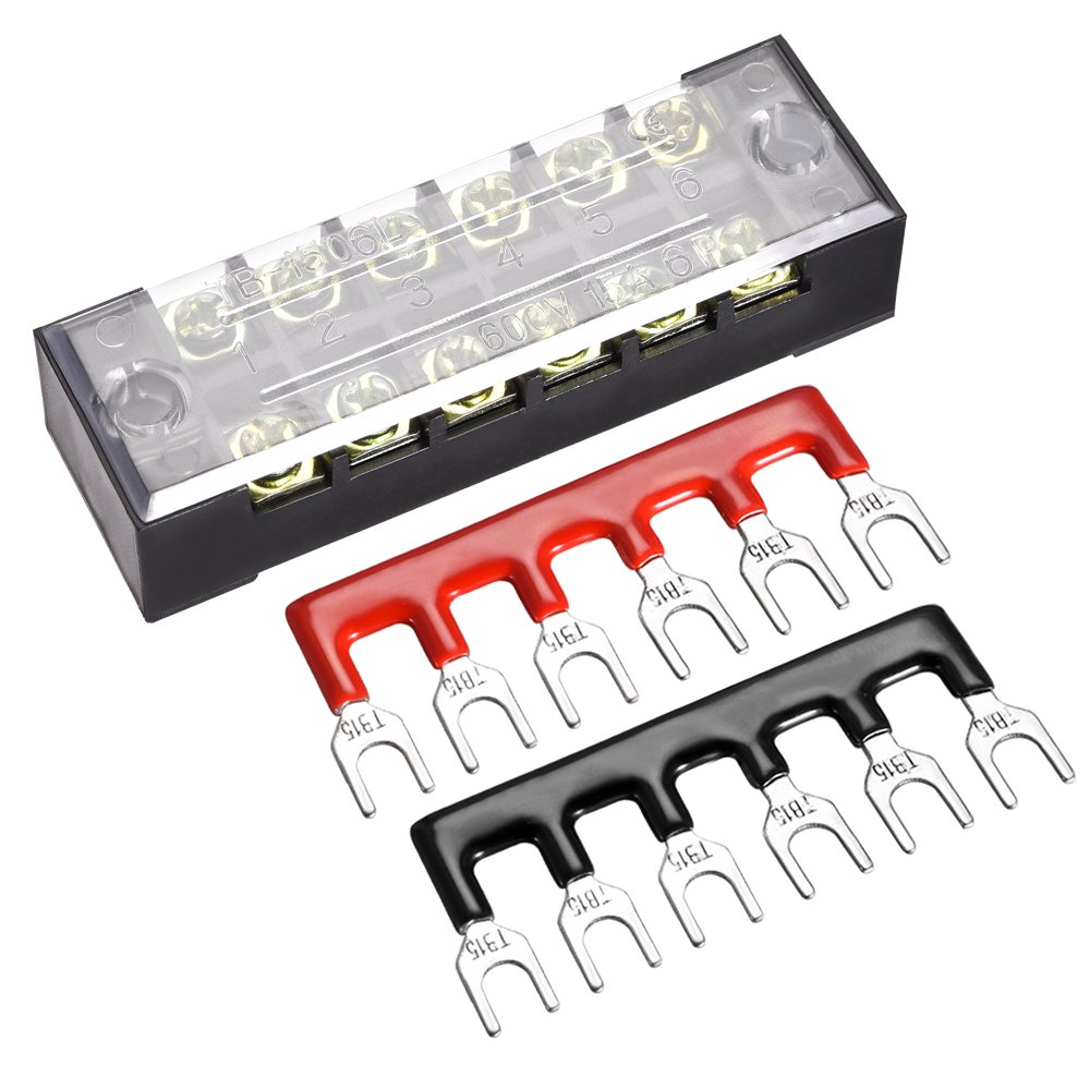 6Set 6 Positions Dual Rows 600V 15A Copper Screw Terminal Block w Cover