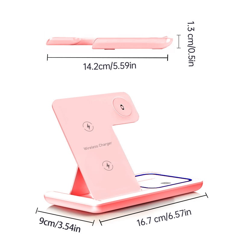 3-in-1 Wireless Charger: Fast Charge for iPhone/Apple Watch/AirPods – Foldable, Pink