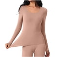 thumbnail image 2 of Fnooota Women's Thermal Tops, Long Sleeve Stretch Winter Warm Crew Neck Womens Base Layers Underwear Pink Size M, 2 of 9
