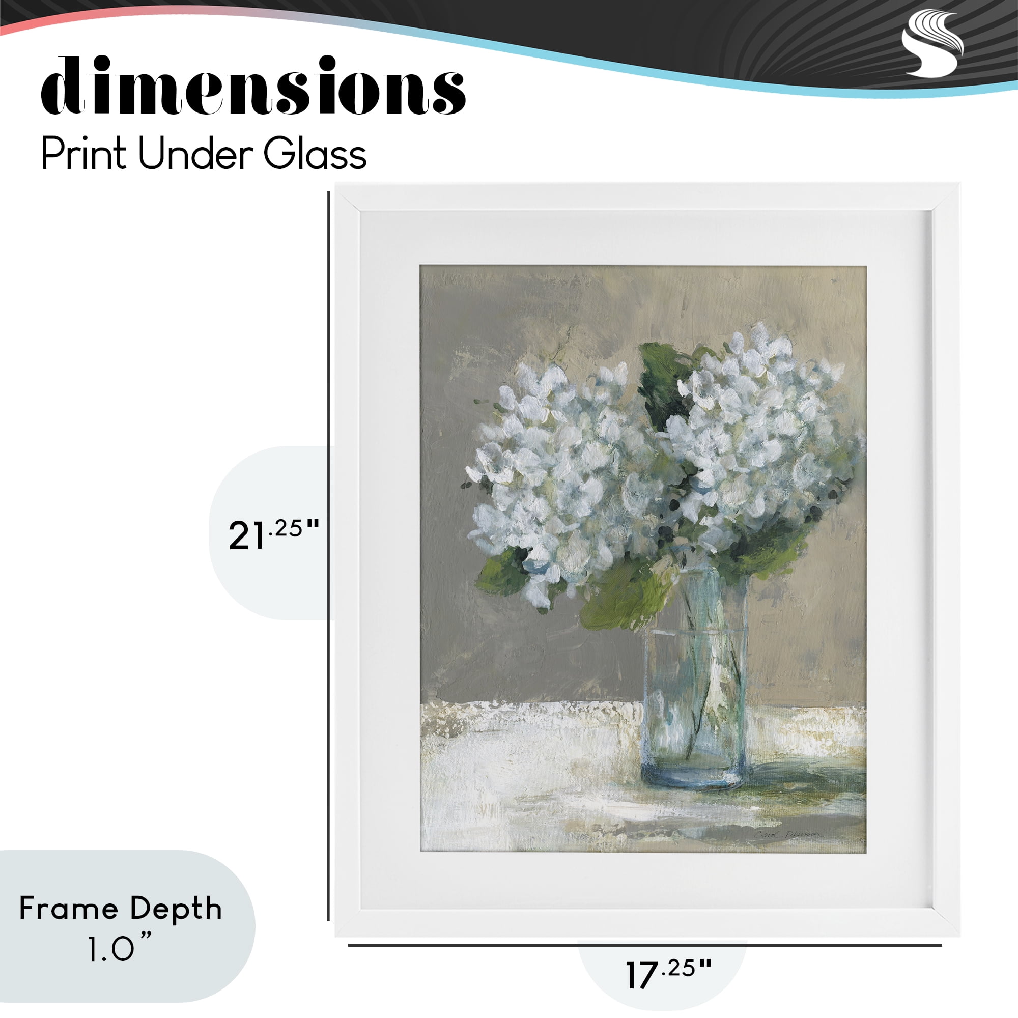 Stupell Industries White Hydrangeas Glass Vase White Framed Print Under Glass, design by Carol Robinson