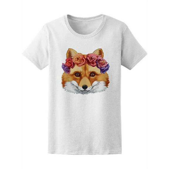Fox With Floral Head Wreath T-Shirt Women -Image by Shutterstock, Female Large