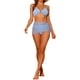 thumbnail image 2 of Conjuntos de bikini de anillo con halter para mujeres, traje de baño de 3 piezas con falda de malla con cordón, sarongs pequeños en azul, 2 of 5