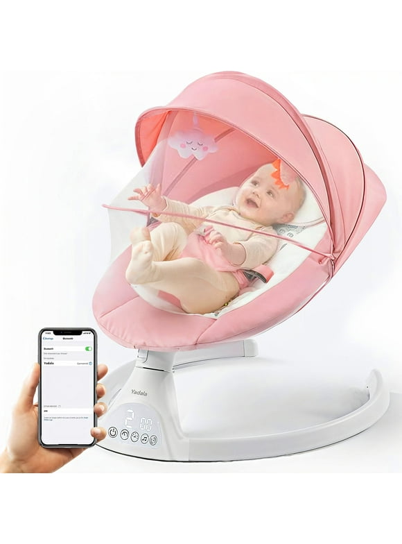 Baby Swing for Infants, Yadala Bluetooth Rocker, Newborn Electric Auto Swing with 5 Gears & Time Set & Music, Pink