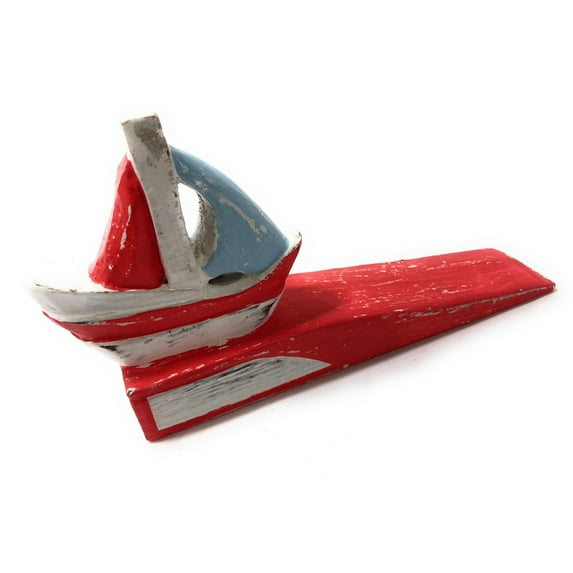 Sailboat Door Stopper 7" - Rustic Coastal Red | #Ort1701210r
