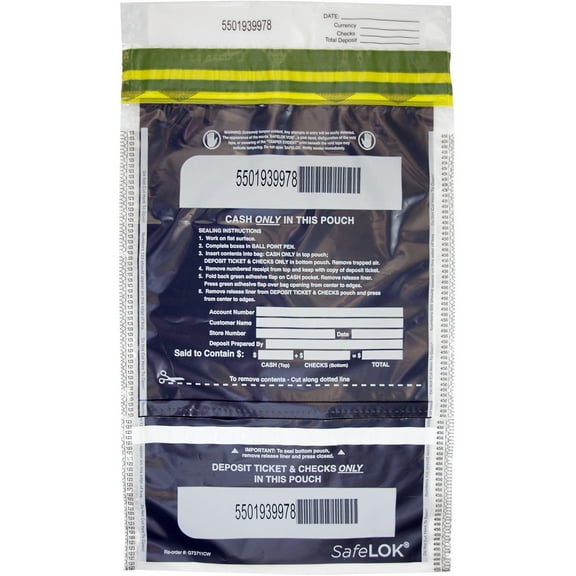 Controltek Safelok Vt Tamper-evident Deposit Bags - 10" Width X 15" Length - Clear - 100/pack - Bill, Deposit, Cash, Deposit Slip, Check