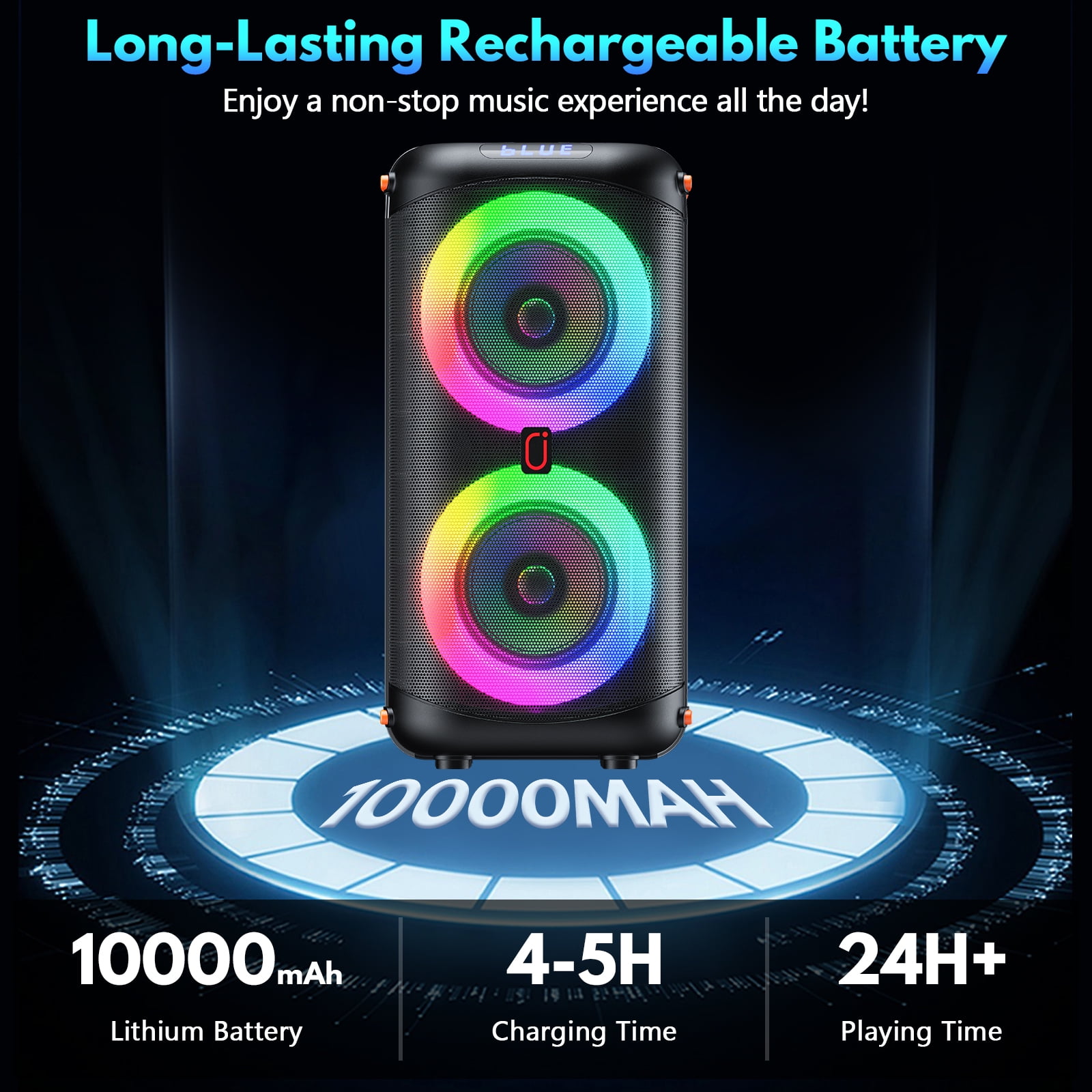 JYX Bluetooth Speaker, Dual 6.5'' Subwoofer Portable Party Speaker System for Outdoor, Deep Bass Party Box with Led Lights, T27-T