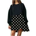 thumbnail image 1 of EQWLJWE Mode Femmes Décontractée Ample Col Rond Manches Longues Imprimé à Pois Ondulés Confortable Robes Imprimées Fluides Chandails en Molleton Mini Robe Robes de Retour 2023, 1 of 6