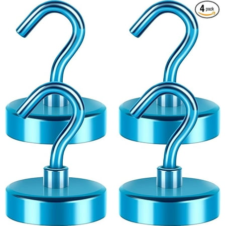 

Neosmuk Magnetic Hooks Heavy Duty Strong Magnet with Hook for Fridge Super Neodymium Extra Strength Industrial Hooks for Hanging Magnetic Hanger for Toolbox Cruise Grill(RoyalBlue 4 Pack)
