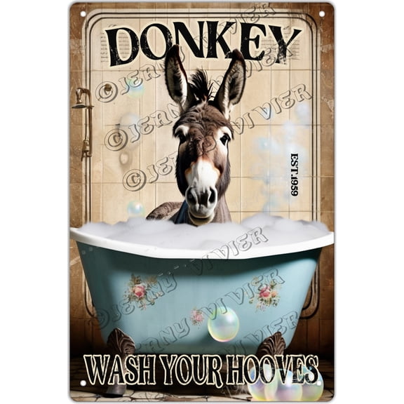 Donkey Bathroom Wall Decor Metal Tin Sign For Home Bath Decorations Rustic Cabin Bathroom Decor Toilet Accessories Funny Donkey Bath Decor,New Home Gift, Aluminum 12"x8"