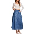 thumbnail image 2 of INSPIRE CHIC Women's Jean Maxi Skirt Casual High Waisted Distressed Wash A Line Swing Long Denim Skirts M Sky Blue, 2 of 6