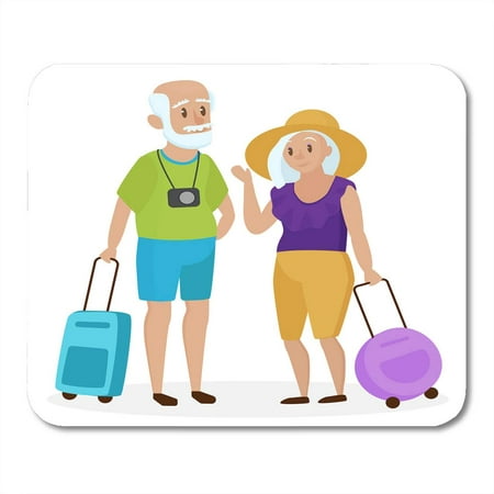 SIDONKU Old Senior People Tourists with Suitcases Happy Grandparents Travelers Grandpa and Grandma Elderly Couple Mousepad Mouse Pad Mouse Mat 9x10