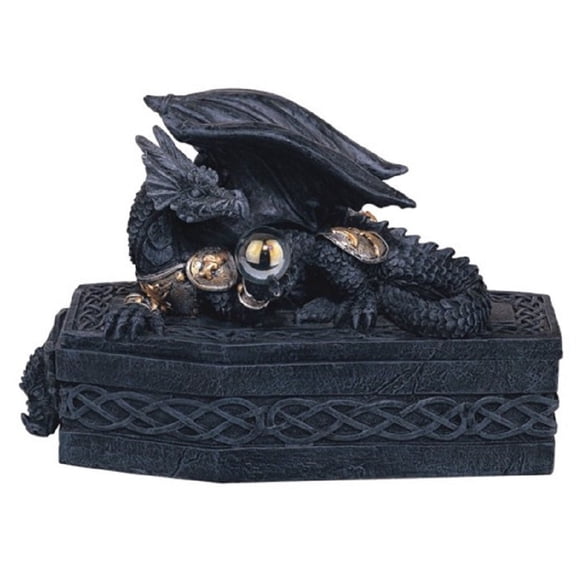 Black Dragon on a Coffin Medieval Fantasy Jewelry Trinket Box Container New