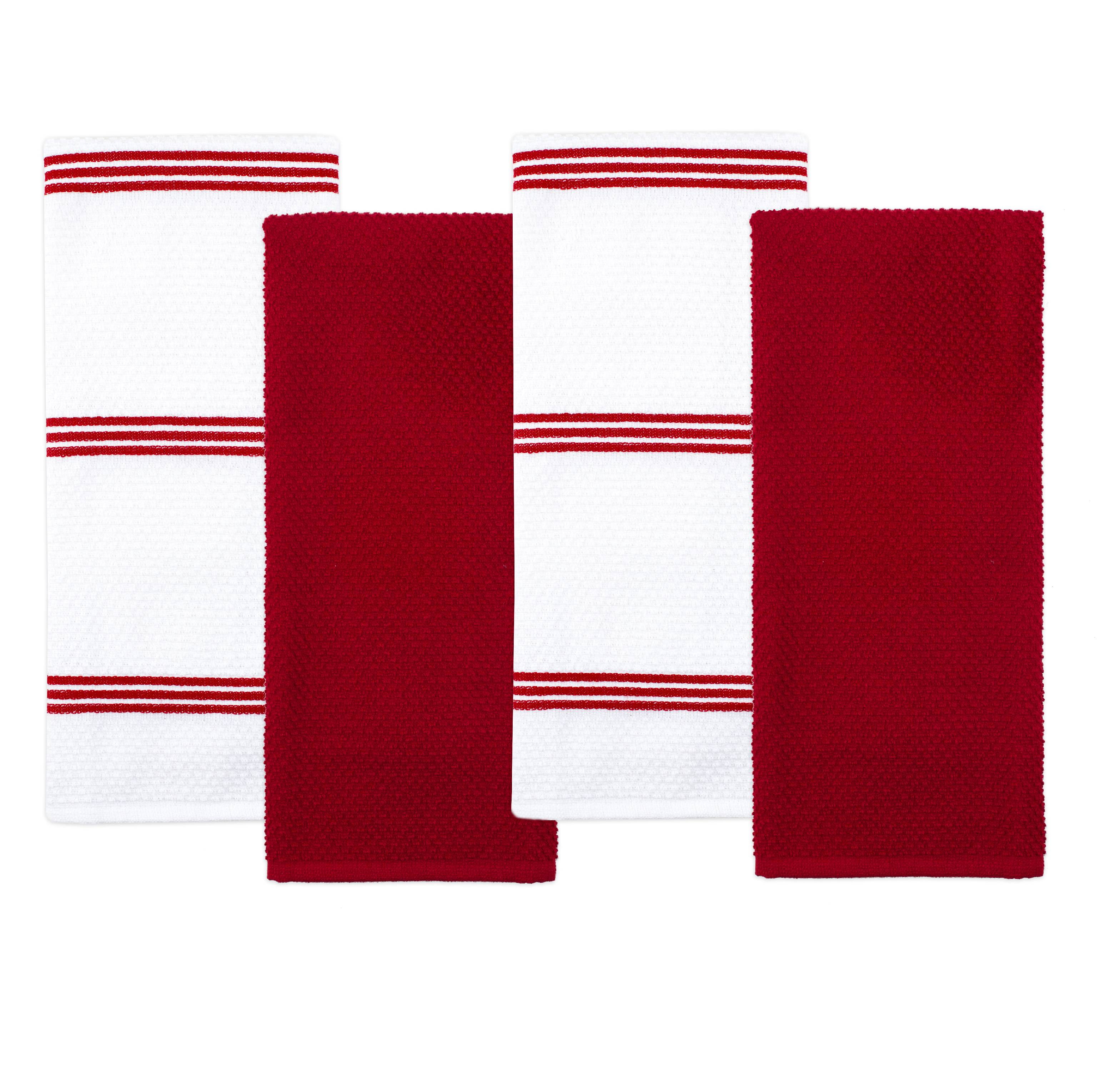 Sticky Toffee, 4 Pack, Cotton Terry Kitchen Dish Towel, Red, 28" x 16