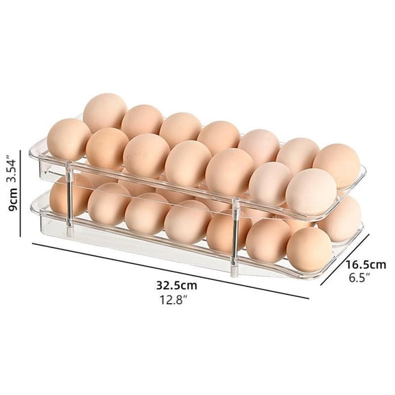 Transparent Egg Container Storage Box Organizer Ladder Style Holder,With Auto Rolling Design Dispenser Tray,For Fridge Storage(2 Tier)