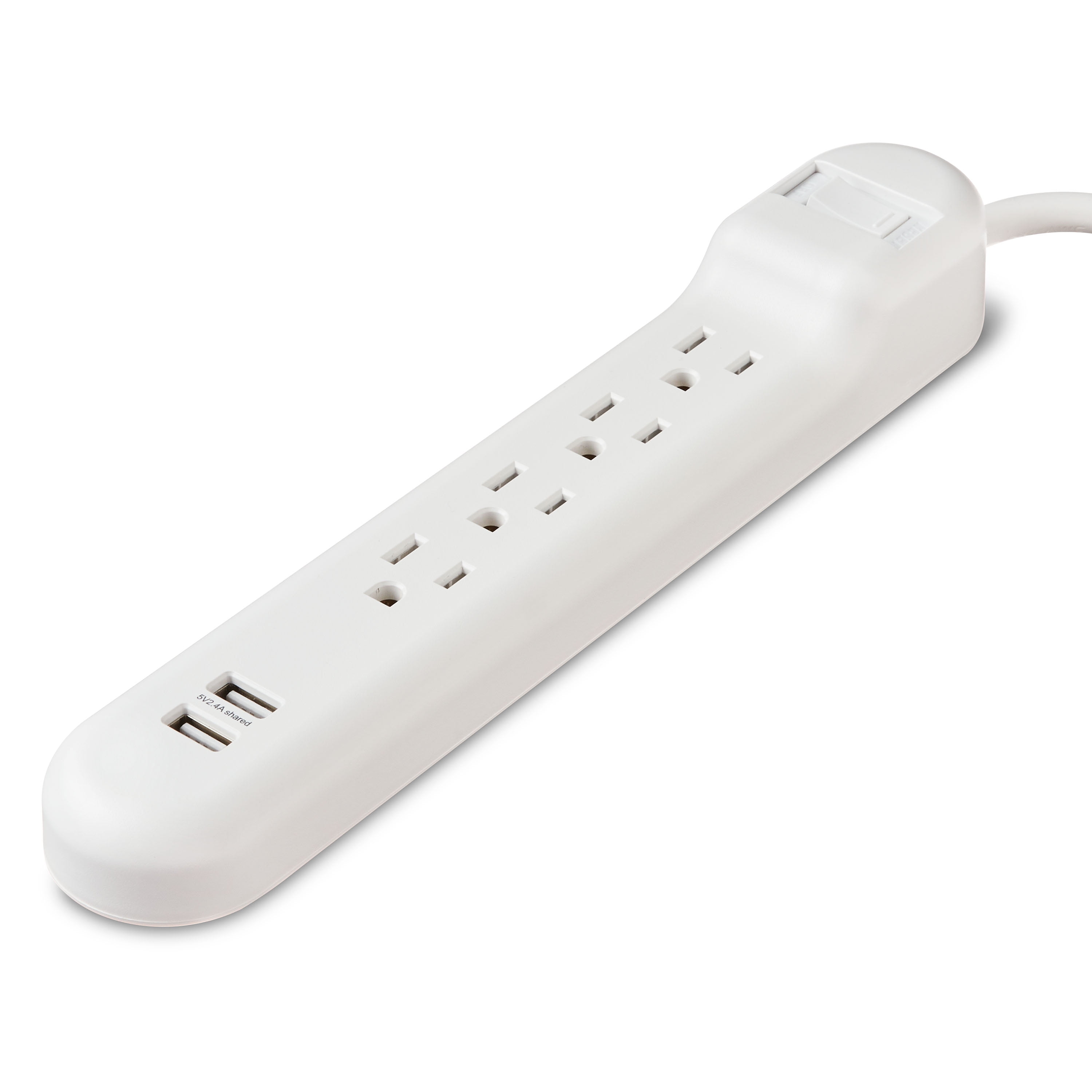 onn. 2.5ft 4outlets Surge Protector with 2 USB Ports-White color