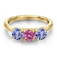 thumbnail image 3 of Gem Stone King 10K Yellow Gold Pink Moissanite and Blue Tanzanite Engagement Ring for Women | 1.42 Cttw | Round 5MM | Gemstone Birthstone | Size 8, 3 of 6