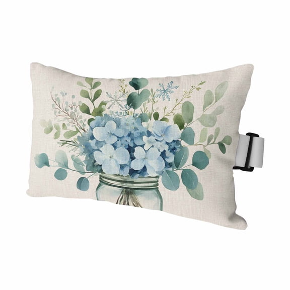 1PCS Outdoor Pillow for Chaise Lounge Chair Pastoral Ombre Flower Glass Bottles Waterproof Headrest Cushion with Insert Watercolor Eucalyptus Adjustable Lumbar Pillow for Beach Patio Poolside,11x16in