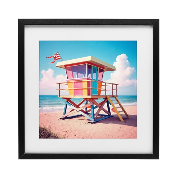 Stupell Industries Colorful Sunny Beach Tower Black Framed Print Under Glass, design by Creative Studio